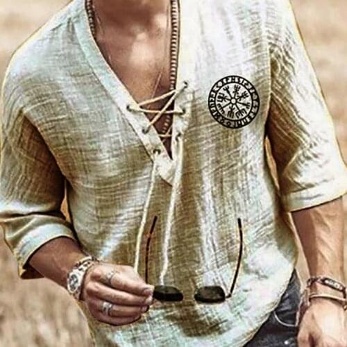 Plus Size Mens Tee Shirt Solid Tops Pullover V Neck Lace-up Loose Top Summer Holiday Beach Casual Half Sleeve Tops Linen Top