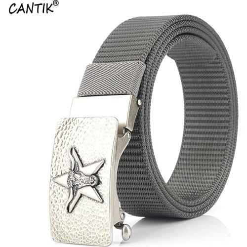 CANTIK New Unique Design Star Pattern Automatic Buckle Quality Nylon Belt for Men Clothes Accessories 3.5cm Width Belts CBCA164