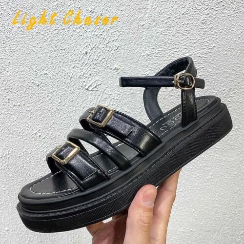 2021 Summer Womens Sandals Fashion Womens Platform Sandals Thick Heel Non-slip Beach Sandals Pu Comfortable Flat Sandals Mujer