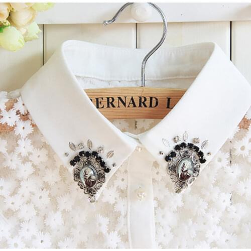 False Collar Women Accessory Beaded Peter Pan Lace Fake Collar Detachable Dickey kraagie Cuellos falsos de mujer Apparel Stones