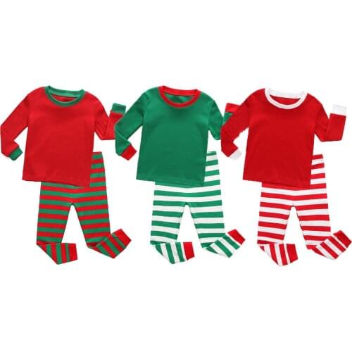 Spring Autumn 2pcs Pajamas Toddler Kids Long Sleeve Red Green Stripe Set Baby Boys Girls Outfits Christmas Pajamas Sleepwear Set