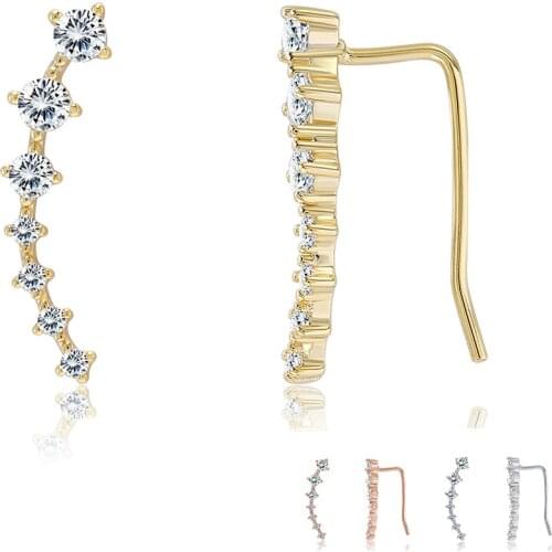 SILVERHOO S925 Sterling Silver For Women Simple Shiny Cubic Zirconia Clip Earrings Trendy Gold Color Ear Clips Silver Jewelry