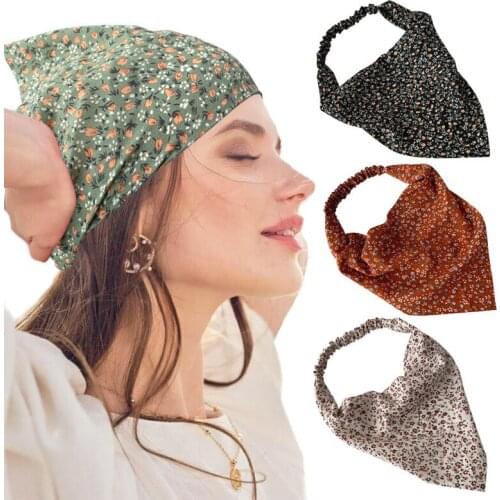 Vintage Bohemian Triangle Scarf Wide Brim Turban Headgear Floral Square Scarf Women Elastic Headband Women Headband Accessories