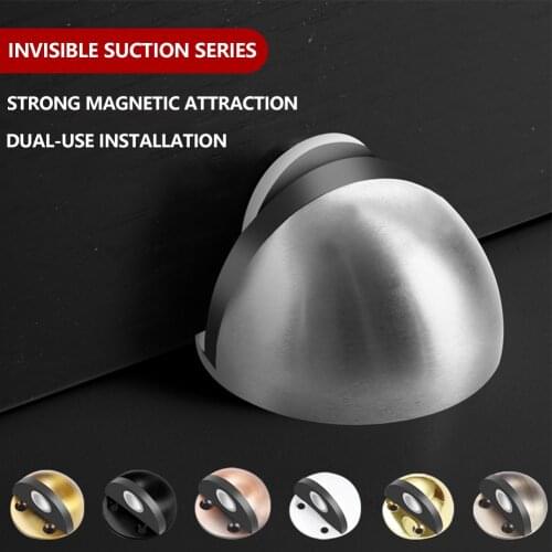 Stainless Steel Door Stopper Rubber Magnetic Non Punching Sticker Hidden Door Holders Floor Mounted Nail-free Door Stops