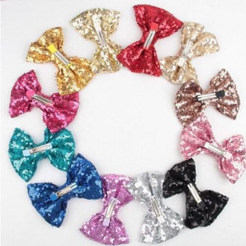 24pcs/lot 5" Large Messy Sequin hair bow clips hairbows For girls Barrettes Hairpins Kids Children Glitter hair accessories