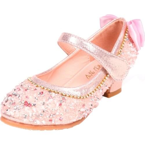 Big Girls leather shoes with heel children girls Leather Shoes Princess style Glitter Shoe spring Children Dance SJD004