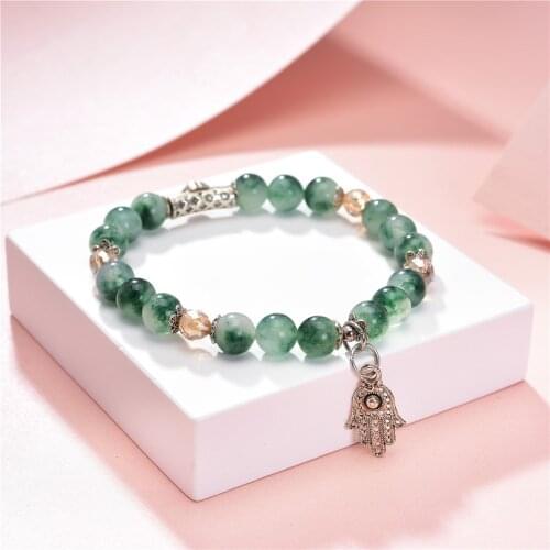 6Style Natural Stone Jades 8mm Round Beads Pendant Bracelet Cute/Romantic Womens Jewelry Friend Gift Charm Strand 7.5inch Y804