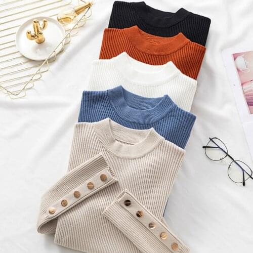 Female Slim Knit Top Soft Jumper Tops Casual Autumn Winter Women Thick Sweater Pullovers Long Sleeve Button O-Neck Chic Sweater
