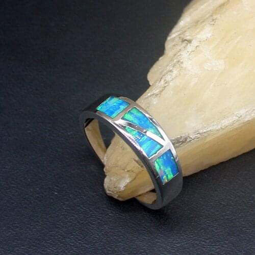 Hermosa Gemstone Blue Opal Marvelous Prom Genuine 925 Silver Band Ring Wedding Engagement Gifts for Women Size 7.5# 20214330