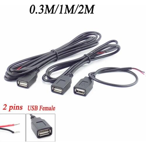 1pcs Micro USB 2.0 A Female Jack 2 Pin 2 Wire Power Charge Cable Cord Connector DIY 5V Adapter Cable 0.3m/1m/2m