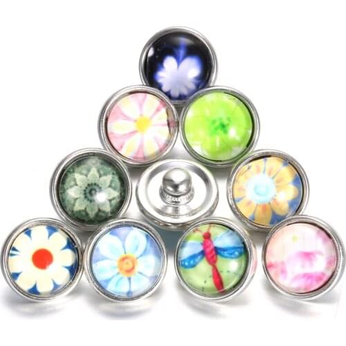 10pcs/lot Mrs Win Snap Jewelry 12MM Glass Snap Dragonfly Flowers Snap Mini Buttons Jewelry Fit snap bracelets