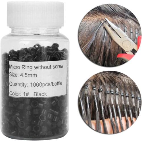 1000pcs Hair Extension Ring Aluminum Micro Links Rings Beads Screw Micro Rings Hair Extension Tool Black Hair Donut Styling Tool