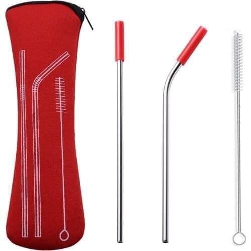 200 Sets Reusable Beer Stainless Steel Straws with Clean Brush & Cloth Bag Wedding Party Healthy Bar Accessories Wholesale K1