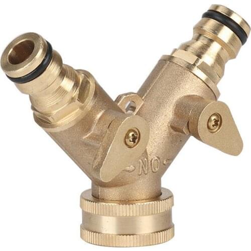 3/4Inch Garden Hose Pipe Splitter Brass 2 Way Garden Tap Connector Irrigation Watering Flowerbeds Lawns American/European Thread