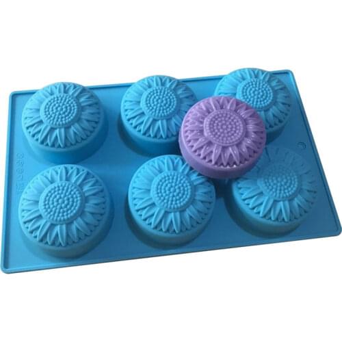 6 Cavity 7.3cm Sun flower shaped Silicone Soap Mold baking DIY Round Moon Cake Mould Silicone Mold for Soap Making