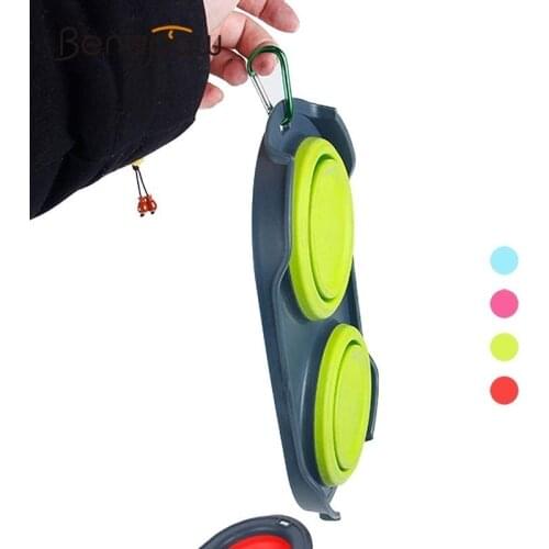 Benepaw Silicone Double Collapsible Dog Bowl Travel Portable Nontoxic Pets Dog Water Food Bowl Doggy Folding Feeding Drinking