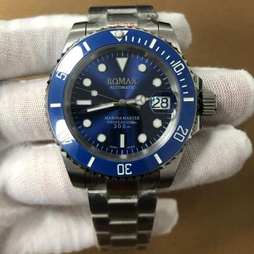 Watch 40mm sapphire glass 316L stainless steel case blue dial bracelet green luminous assembly Japanese NH35 automatic movement