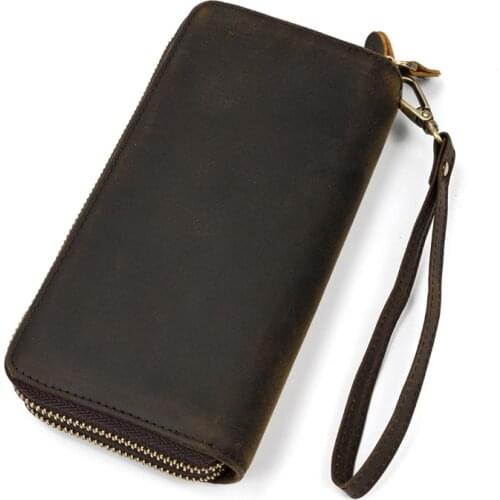 Genuine Leather Men Long Wallet Fashion Man Wallets Card Holder Male Double Zipper Coin Purse Cowhide Wristlet Clutch Bag Money