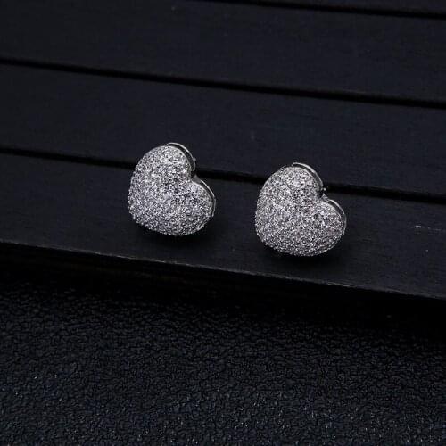 Funmode Luxury AAA Cubic Zircon Heart Shape Stud Earrings For Women Jewelry Gold Color Silver Color Brinco Wholesale FE204