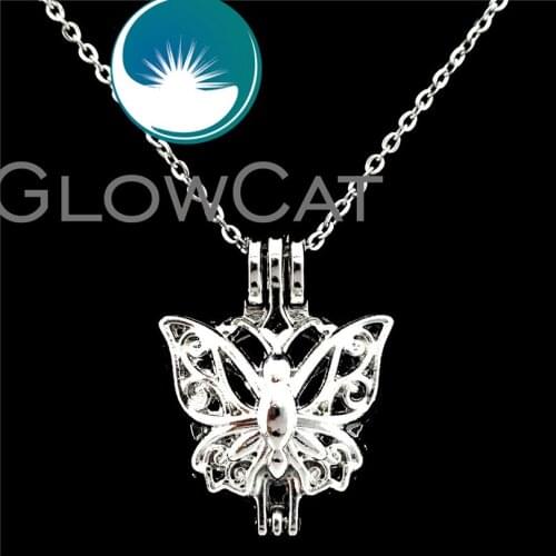 GLOWCAT K701 Insect Beads Cage Locket Pendant Necklaces Essential Oil Pearl Floating Necklace Gift Jewelry