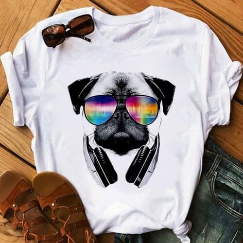 Harajuku womens music dog printing T-shirt summer fashion funny sports dog T shirt casual short-sleeved female Tshirt clothing