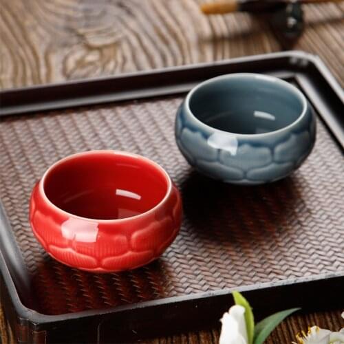 Lotus Petals Design Ceramic Tea Cup For Home Hotel Office Teahouse Chinese Retro Style Teacup Red Blue Yellow Gray Color 100mL