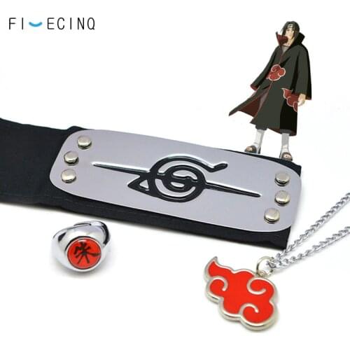 Anime Naruto Cosplay Itachi Headband Ring Necklace 3 Pieces Accessories Akatsuki Deidara Ninja Character Props Women Men Cool
