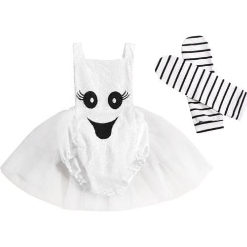 Halloween Costume Baby Clothes Suit Set Cartoon Patterns Square Neck Sleeveless Romper Striped Leg Warmer Childrens Clothing