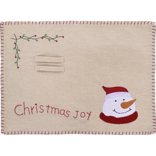 Snowman Santa Claus Christmas Embroidery Rectangle Linen Table Mat Placemat Coaster Xmas Party Dining Table Decoration