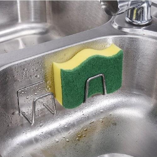 Kitchen Stainless Steel Sink Sponge Holder Drain Rack Free Punch Self Adhesive Wall Hanging Washing Cloth Sponge Holder Rack