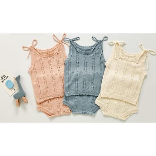 MILANCEL 2021 Summer New Baby Clothing Set Toddler Girls Knit Suit Hollow Out Camisole and Bloomer 2Pcs Outfit
