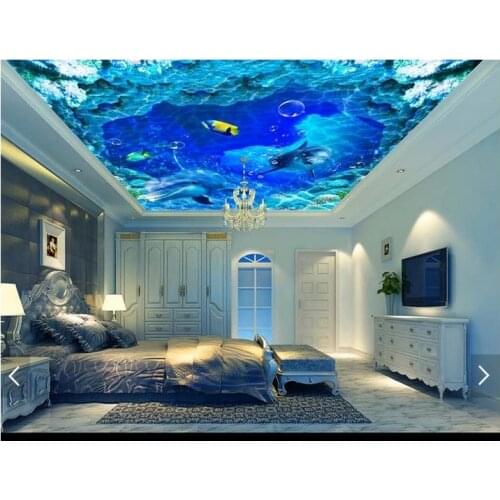 3D wallpaper custom 3d ceiling wallpaper murals 3d Dream sea water lines dolphins ceiling murals 3d living room photo wallpaper