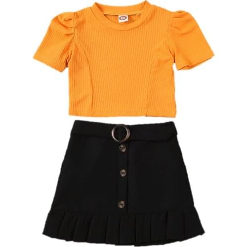 NEW 2020 Summer Infant Baby Girl Short Sleeve T-shirt+Ruffle Button Skirt Dress Outfit 2pcs Clothes Set