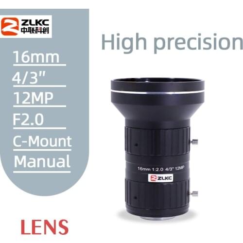 Camera Lens 16mm C Mount 4/3" 12MP Fixed Focal 12Megapixel Low Distortion CCTV Lens for Industrial Inspection and Machine Vision