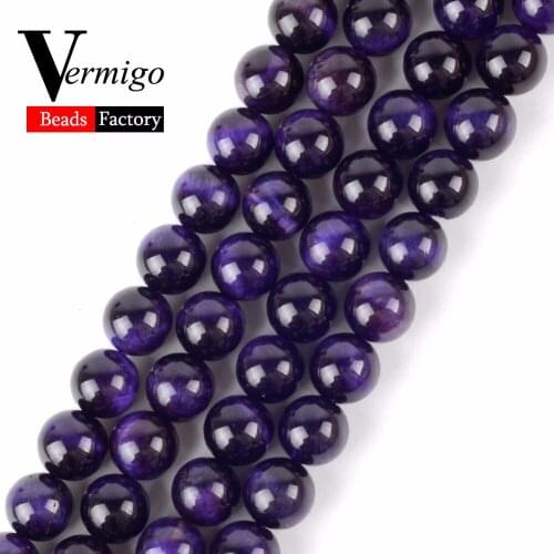 Wholesale Purple Tiger Eye Beads Natural Stone Round Loose Beads For Jewelry Making 6 8 10mm Pick Size Diy Bracelet Necklace