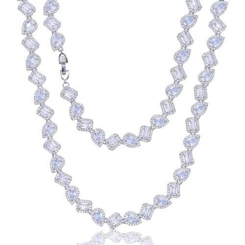 Iced out Cz Chocker Hip Hop Necklace With Tear Drop Square Baguette Cubic Zircon Charm Necklace For Women Wedding Jewelry
