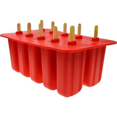 Silica Gel Ice Cream Mould P opsicle Mold Ice Tray Puck Po psicle Mold Ice Cream 10 with silicone mold high quality Red