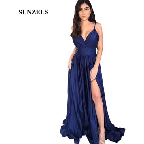 A-line Spaghetti Straps Bridesmaids Dresses V-neck Navy Blue Wedding Guest Dress Long Jersey Party Gowns damas de honor