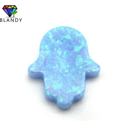 High Quality 11*13mm Hamsa Opal Stone Fatima Hand Shape Synthetic Light Blue Opal Pendant Stone For Jewelry