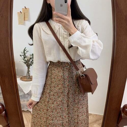 Long sleeve shirt female han edition falbala pure color joker (can form a complete set of loading)