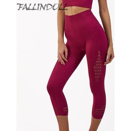 Women Seamless Sports Capris 2018 Solid Elastic Slim Yoga Leggings High Waist Workout Running Tights 3/4 Length Sport Pants