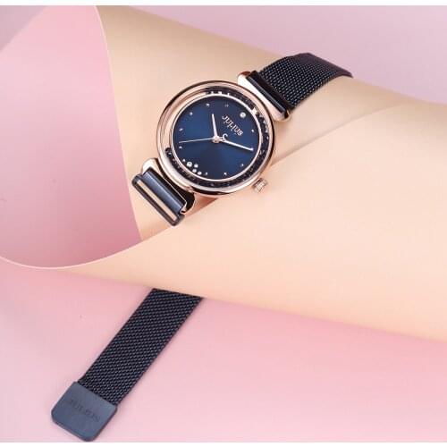 Magnetic Buckle Moving Crystal Womens Watch Japan Mov't Lady Hours Fine Fashion Steel Bracelet Girls Gift Julius Box 1224
