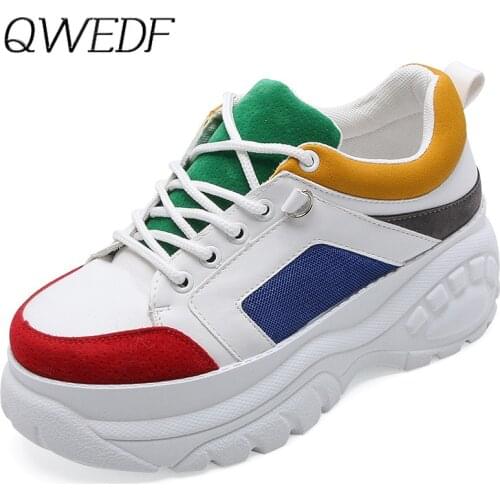QWEDF 2019 Thick Sole Platform Sneakers woman Vulcanize Shoes Comfortable Mixed Color Shoes woMen Trainers Creepers shoew K6-89