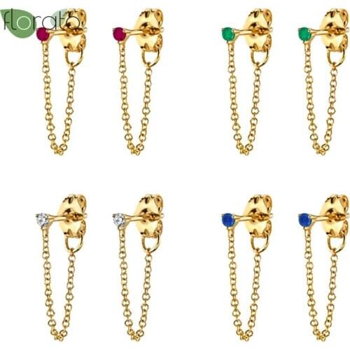 925 Silver Ear Needle Chain Earrings 2021 Trend Luxury Crystal All-match Women Zircon Earrings Gold Jewelry Pendientes Mujer A40