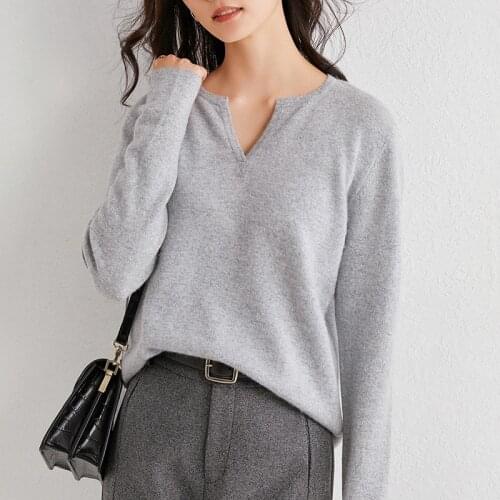 LHZSYY2020 V-Neck GoldSilk Cashmere Sweater Women 100%Pure Wool Knit Pullover Autumn New All-match Fashion Loose Warm Base Shirt