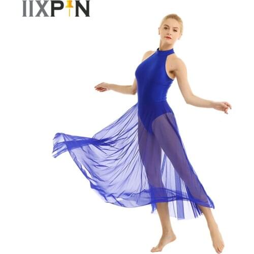 Women lyrical dance costumes Ballet Dress Contemporary Modern Leotard Ballet Bodysuit with Mesh Skirt Mock Neck Ballet Leotards