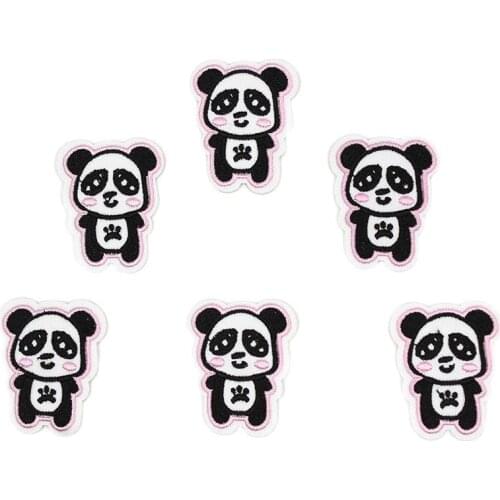 10pcs/lot Cute Panda Stickers Embroidered Iron On Cartoon Animal Badge Patches Sewing Garment Appliques Apparel Accessories