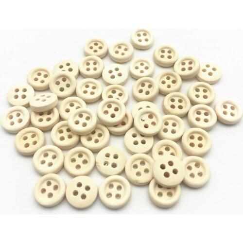 100pcs 10mm Natural Round Wood Buttons Scrapbooking Wedding 4 Holes DIY Button Crafts Sewing Accessories