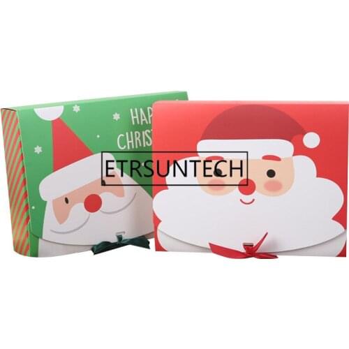 100pcs/lot Christmas Bow Ribbon Gift Box Large Red Green Packaging Boxes Craft Wrap Storage Paper Box DIY Chocolate Candy Box