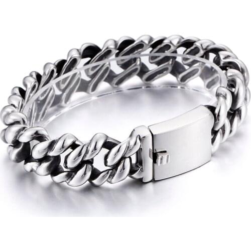 102g Vintage 316L Stainless Steel Biker Cuban Curb Chain bracelet Mens Boys High Quality Classic Jewelry 18mm 8.66
